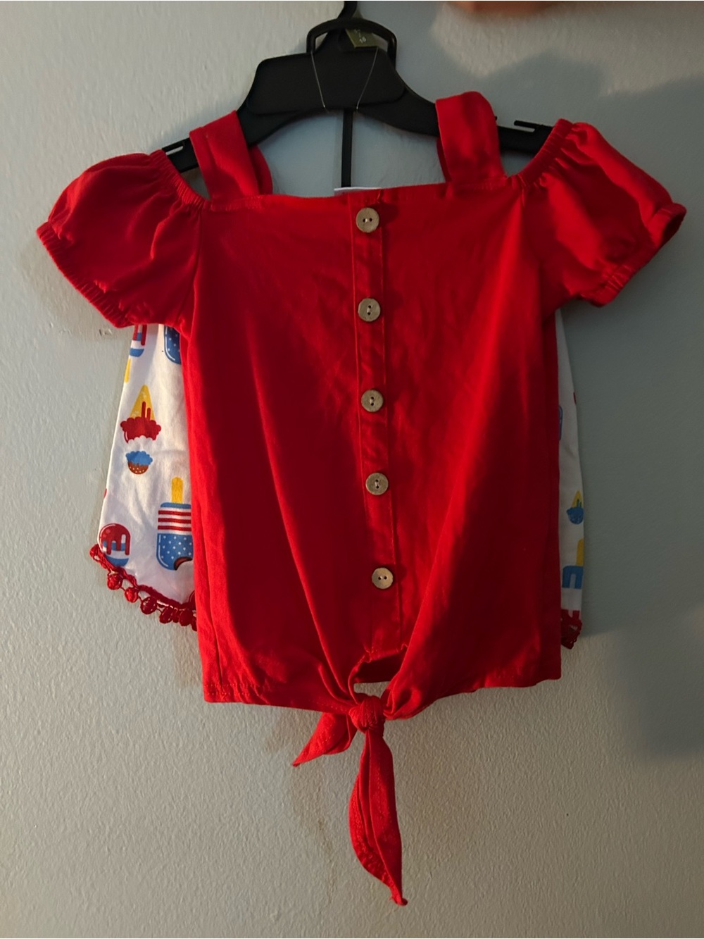 Girls Red Tie-Front Button Detail Top